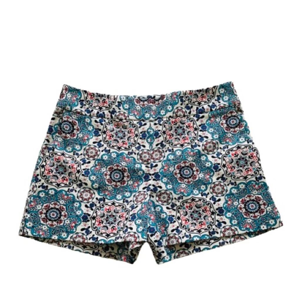Ann Taylor Loft The Riviera Blue Ivory Print Chino 4” Inseam Shorts Size 4